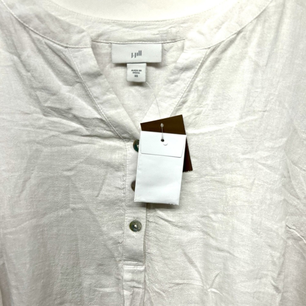 J. Jill Linen Women's White Blue Stripe XS Linen Blend Button Up Top (A4) - Picture 2 of 5
